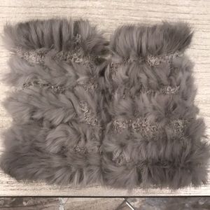 Authentic grey rabbit fur fingerless gloves